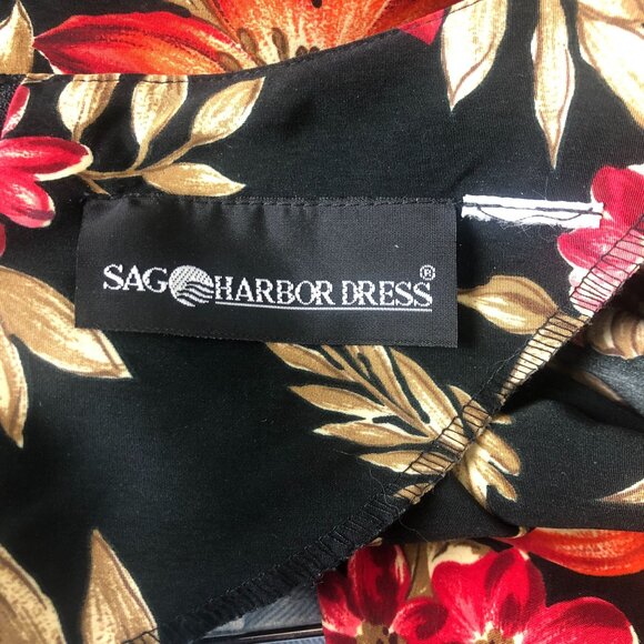 Sag Harbor Shift Midi Dress Med? Sleeveless Floral Color Pop Black Orange Gold - Picture 3 of 8
